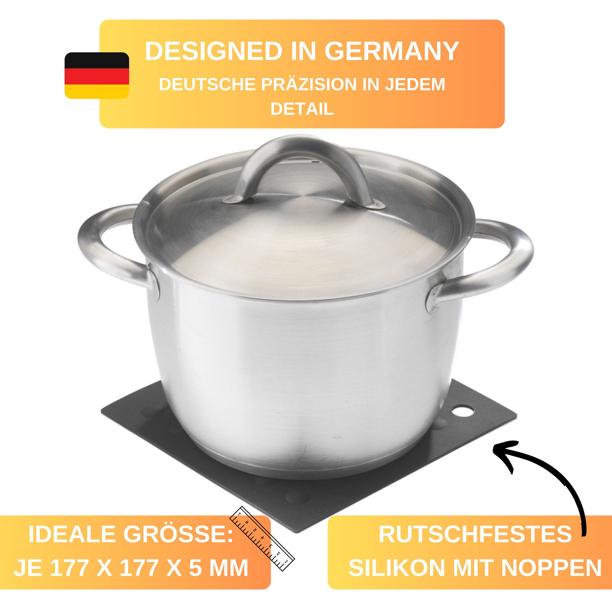 Thiru Topfuntersetzer und Topflappen aus rutschfestem Silikon mit Noppen, Zubehör für Töpfe, Pfannen sowie Auflauf- und Backformen, 2-tlg., rutschfestes Silikon – Bild 2 von 4