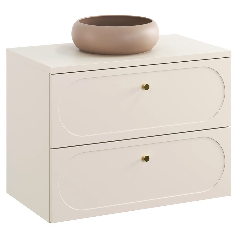 Lomadox Waschbeckenschrank DESENZANO-56 80cm breit in beige mit Aufsatzwaschbecken