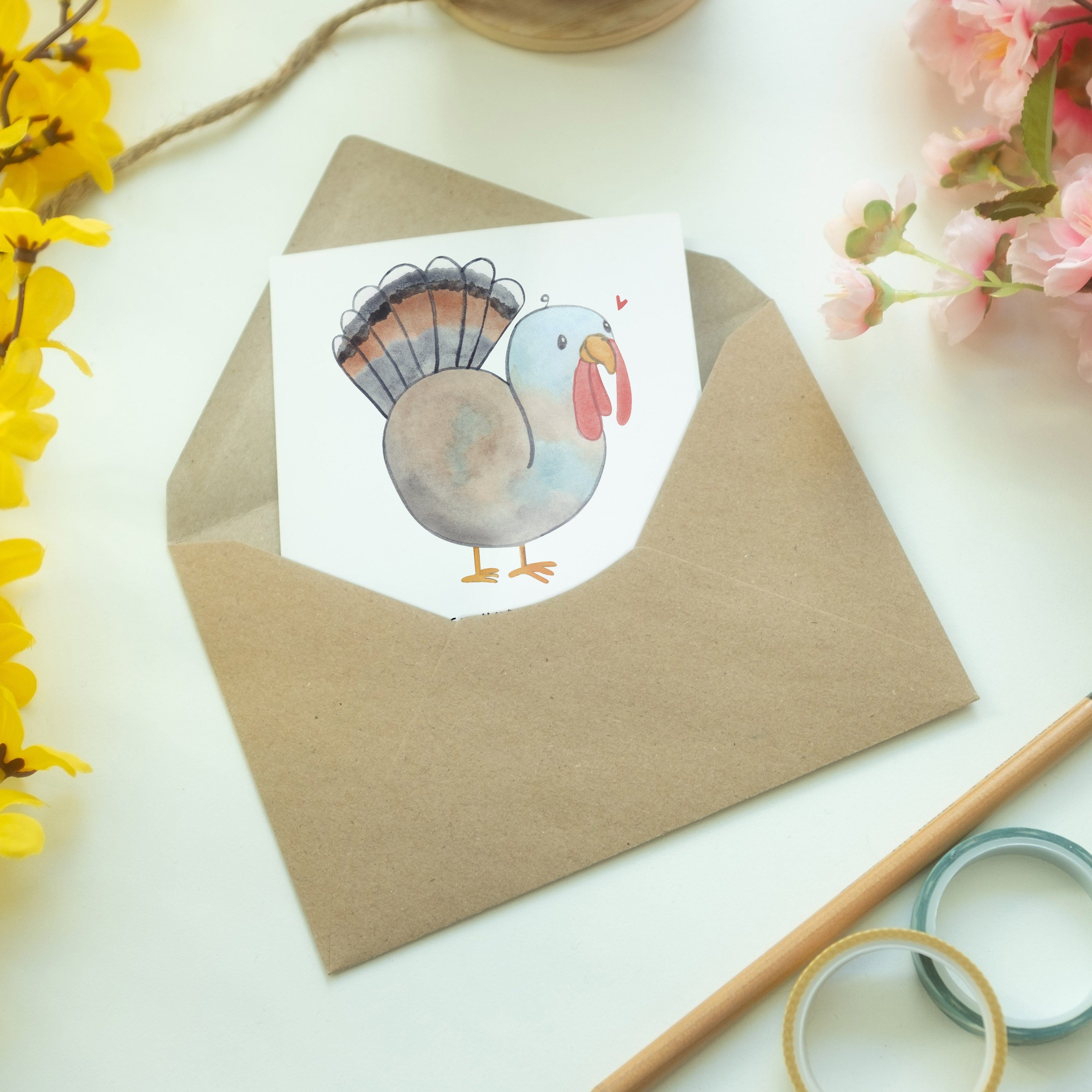 Mr. & Mrs. Panda Karte, Geschenk, Grußkarte Thanksgiving Truthahn - Hochzeitskarte, Ernte - Weiß