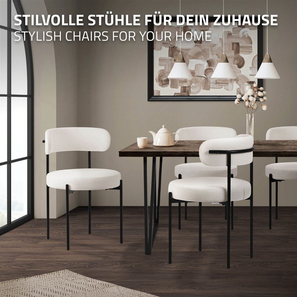 ML-DESIGN Polsterstuhl Esszimmerstühle Gruppe Küchenstuhl aus Teddystoff mit Metallbeinen (6 St), Clubstuhl 6er Set Wohnzimmerstuhl Weiß moderne Design Lounge S – Bild 5 von 5