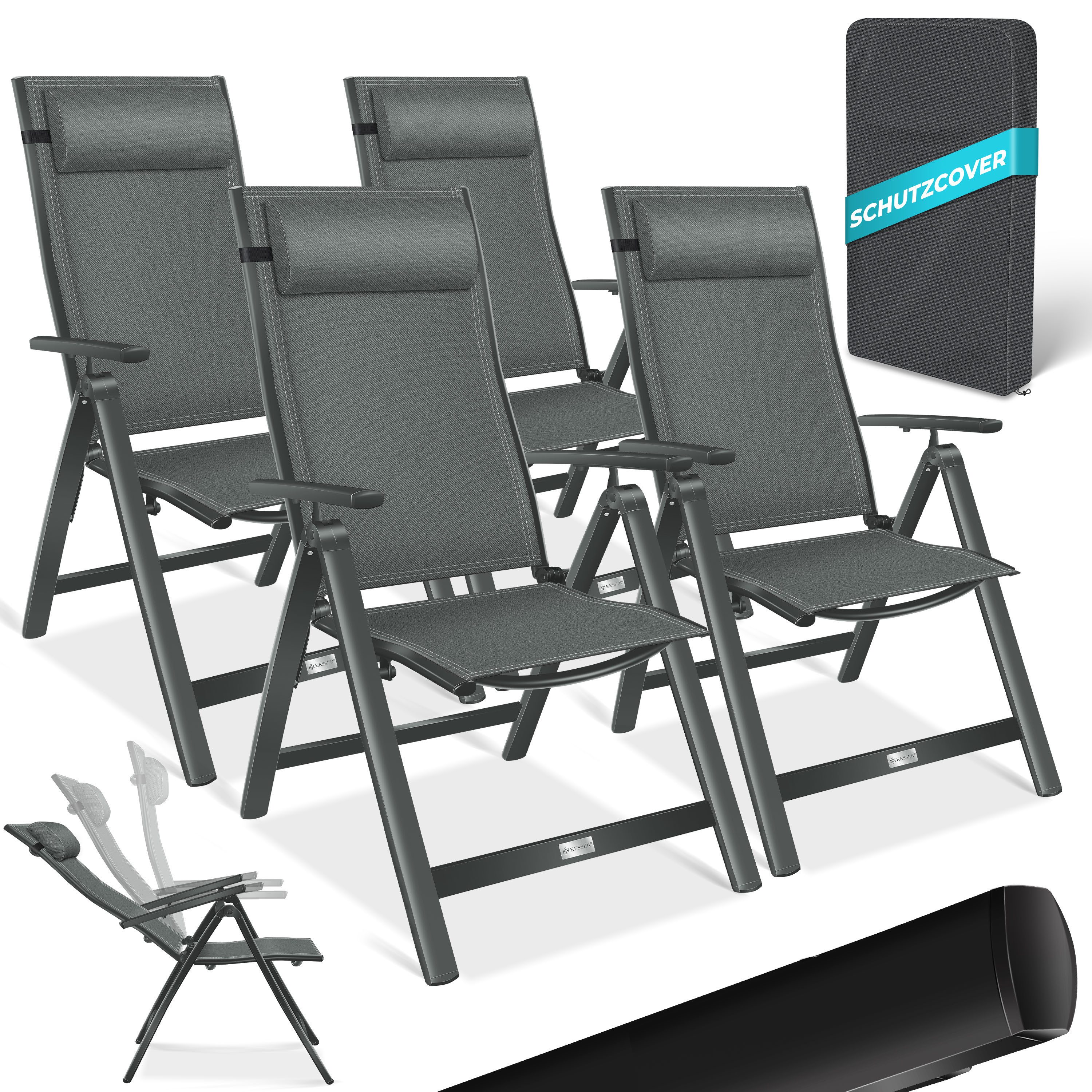 KESSER Gartenstuhl (4 St), Hochlehner mit Armlehnen Aluminium Klappstuhl