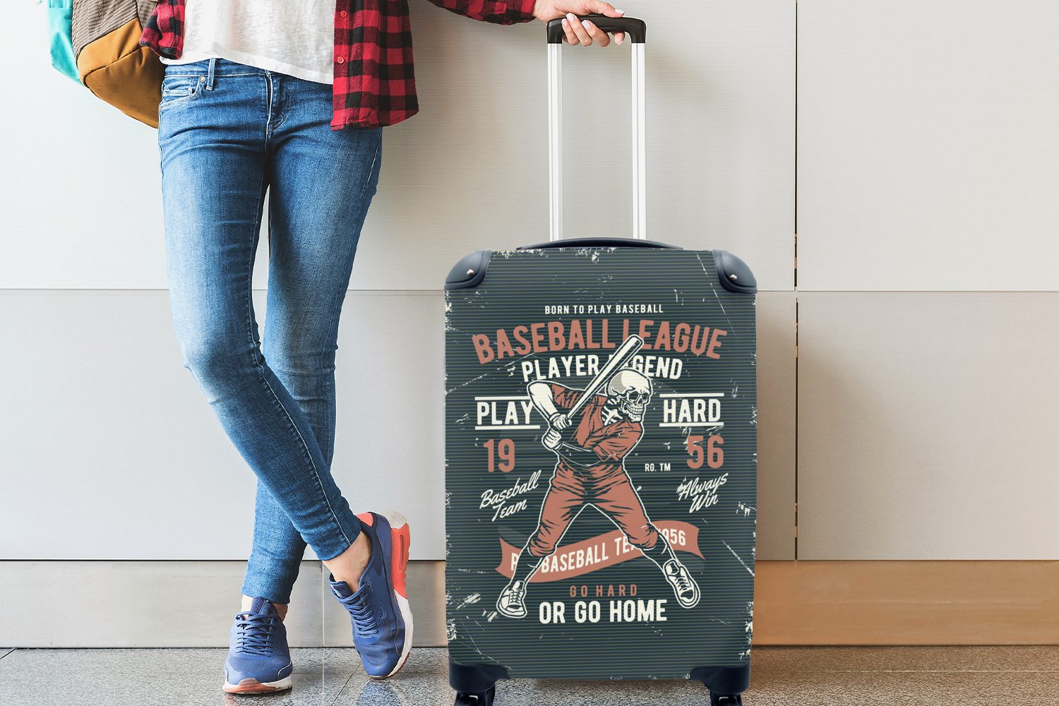 rollen, Rollen, mit Handgepäckkoffer Reisetasche - Ferien, Totenkopf Trolley, - Vintage 4 Handgepäck für Reisekoffer MuchoWow Baseball,