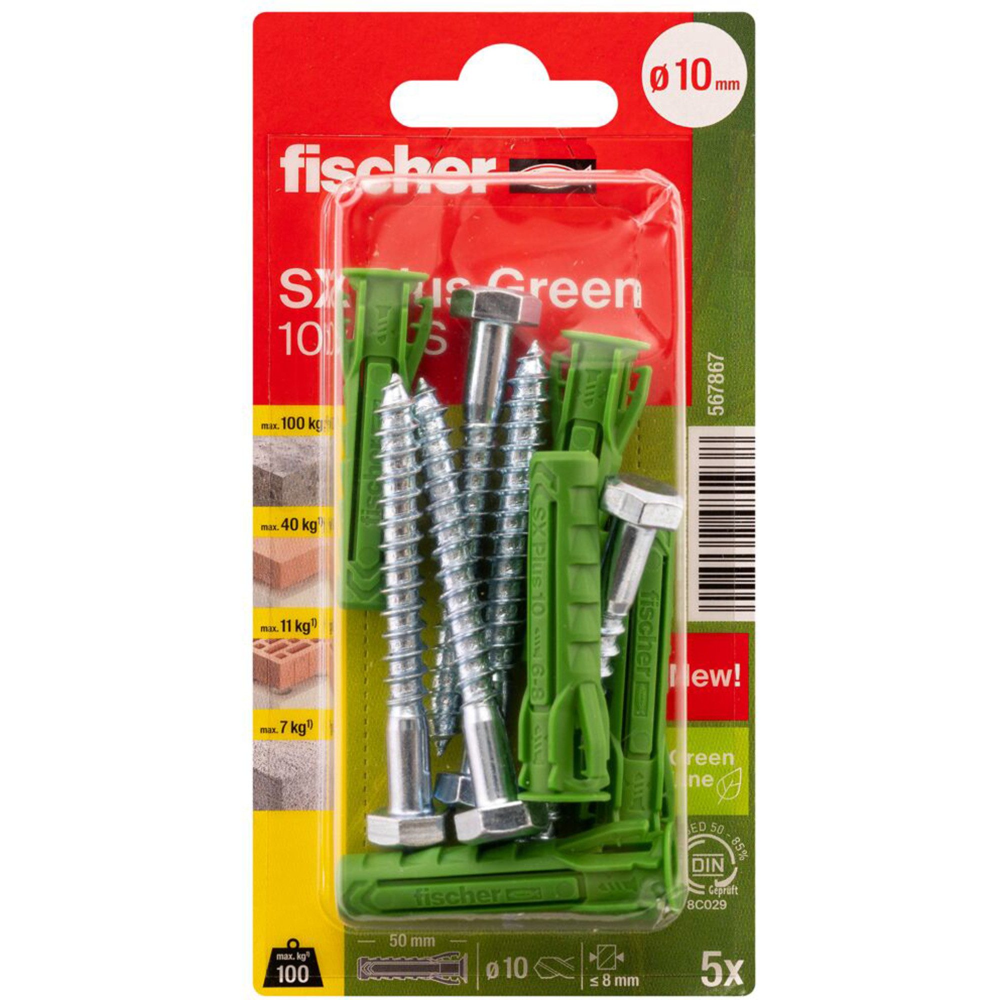Fischer Universaldübel fischer Spreizdübel SX Plus Green 10x50 S K