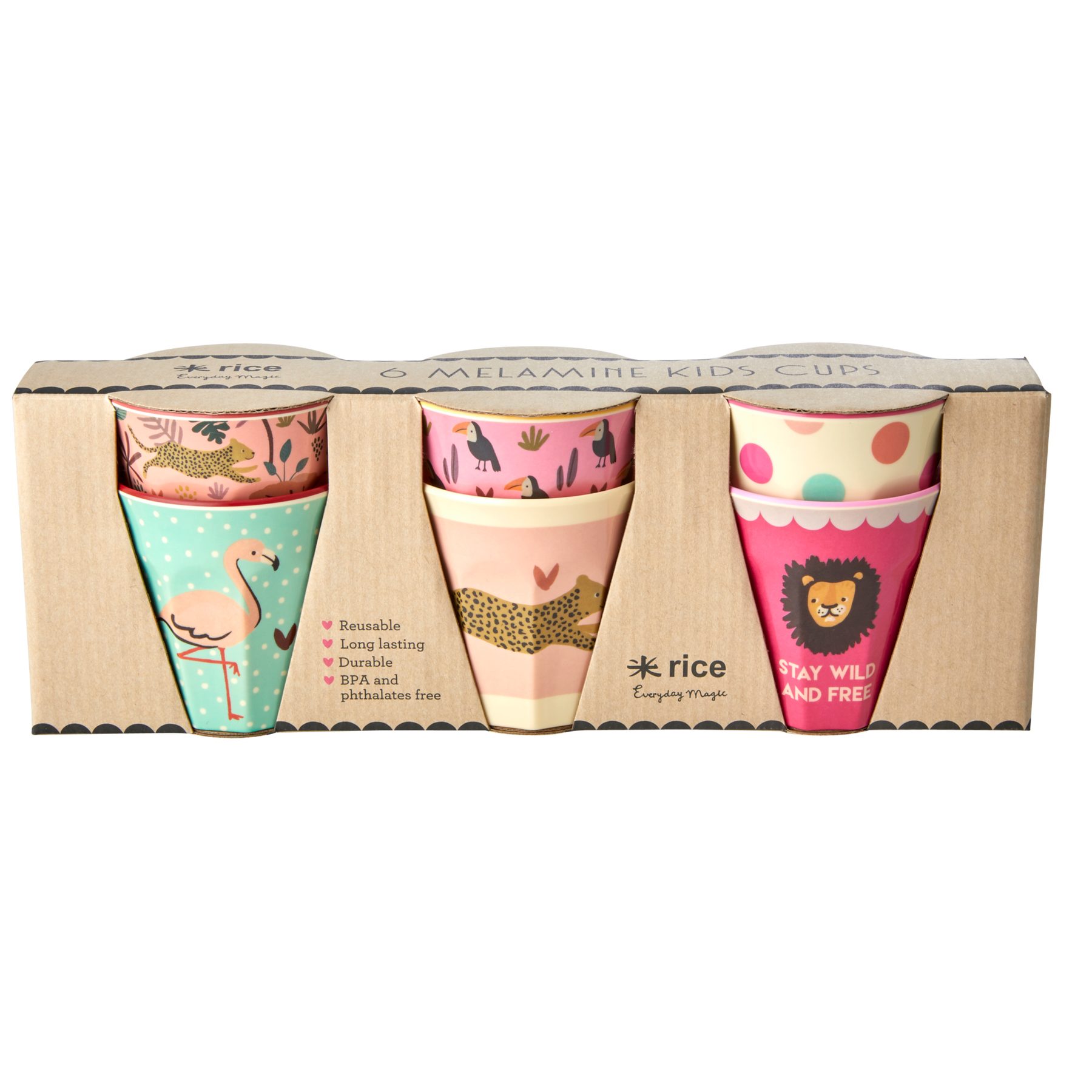 rice Kinderbecher Rice Melamin Becher 6er-SET - Pink Jungle Print 160ml, Melamin