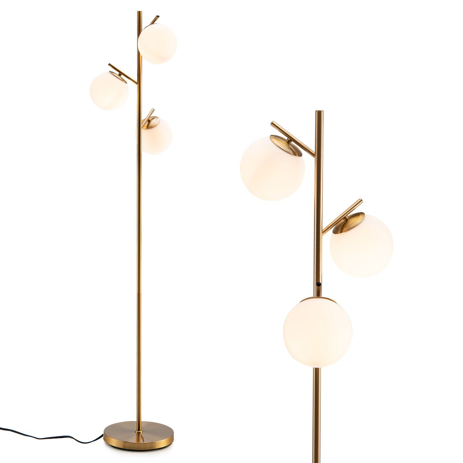COSTWAY Stehlampe, 169cm hoch, mit 3-flammig, Fußschalter & Metallmast