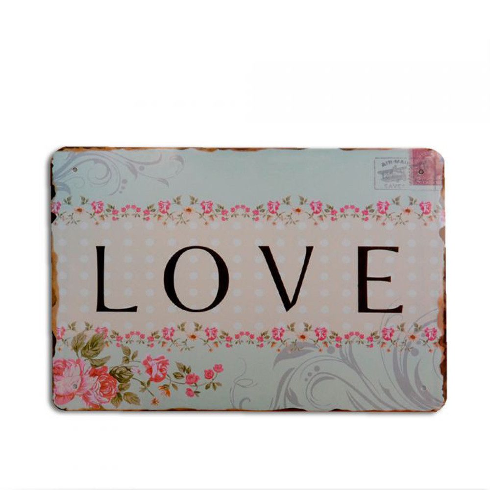 LebensWohnArt Metallbild Metallschild LOVE Vintage Schild im Retro-Design