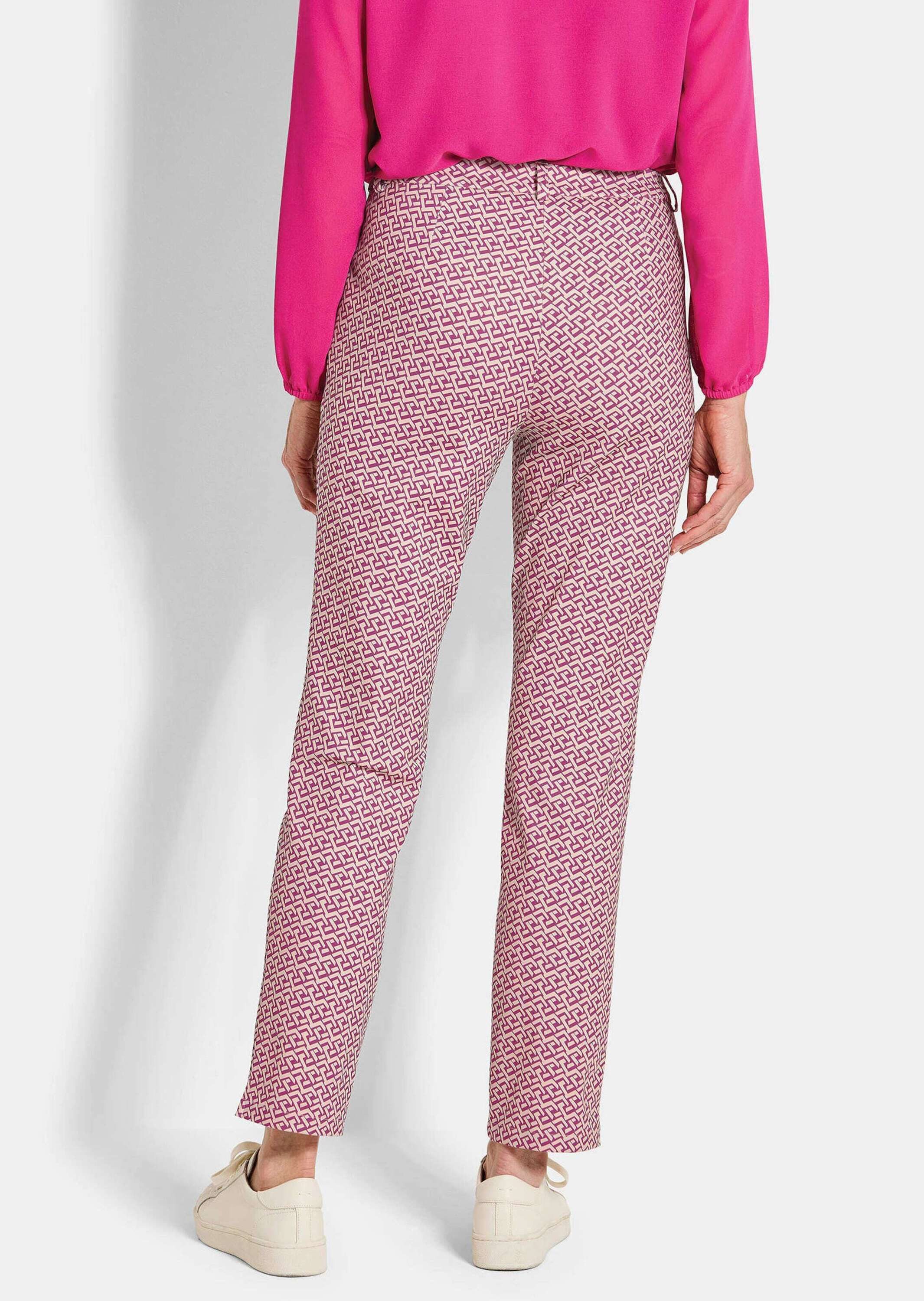 GOLDNER Stoffhose Kurzgröße: Slim Fit Printhose mit hohem Bund Stretchhose mit Formbund, Gürtelschlaufen, Reißverschluss, 7/8-Länge