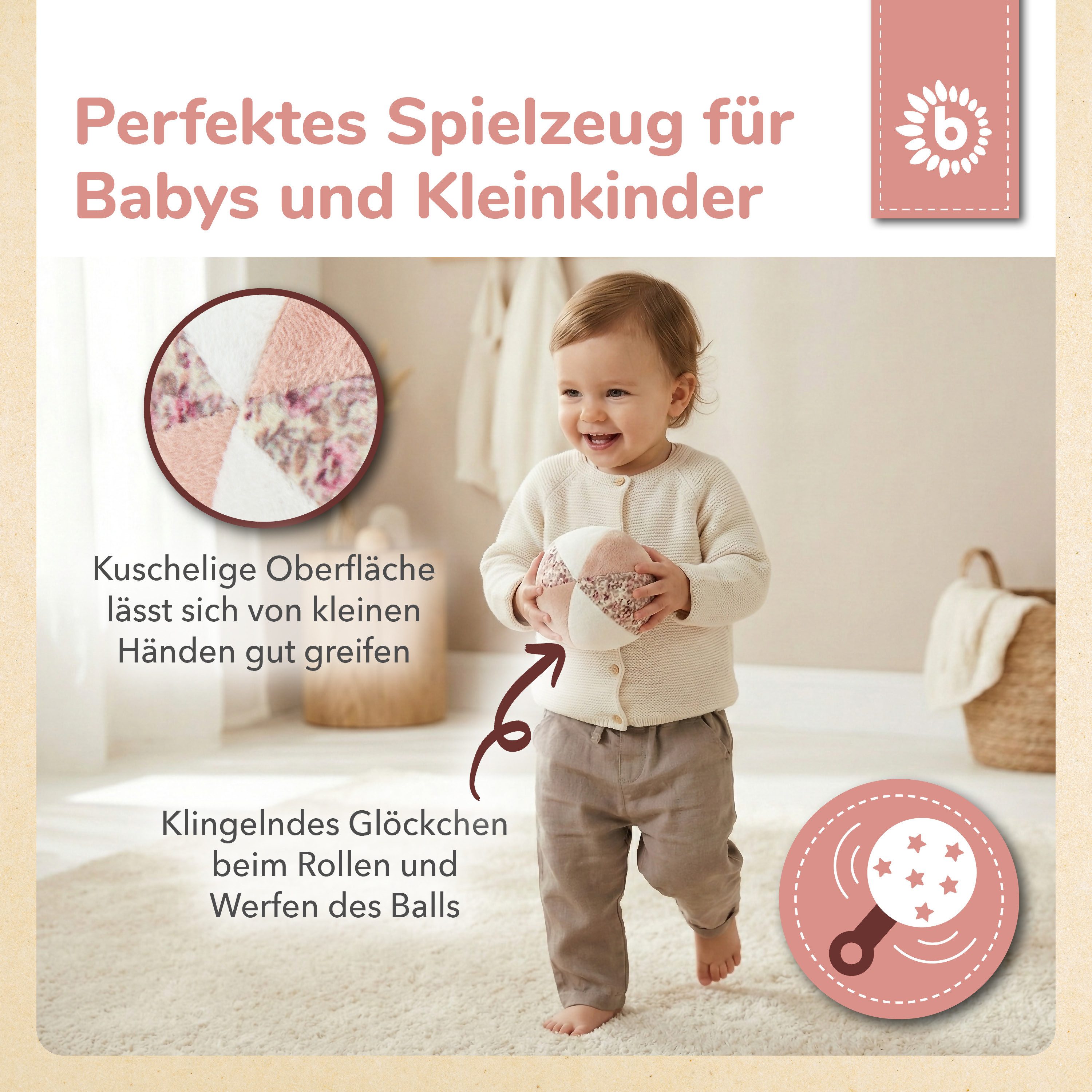 BIECO Greifspielzeug Bieco Softball mit Rassel, Ella, Ø 10 cm