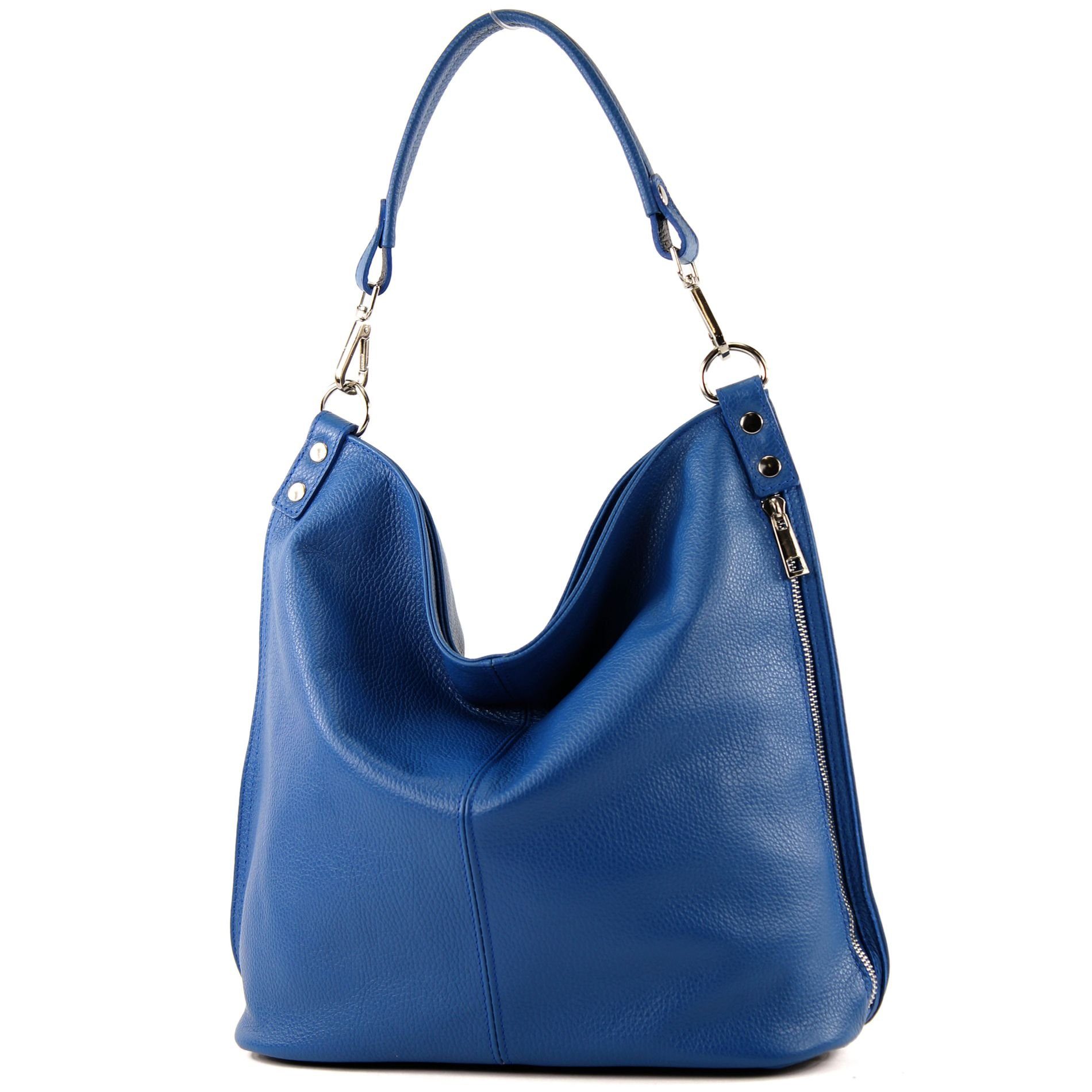 modamoda de Schultertasche T177, Echtleder Handmade in Italy Blau