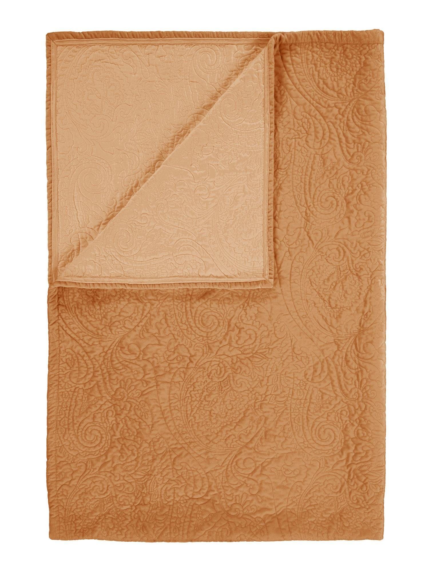 Tagesdecke Roeby, Essenza, mit elegant gesticktem Paisley-Muster Leather Brown