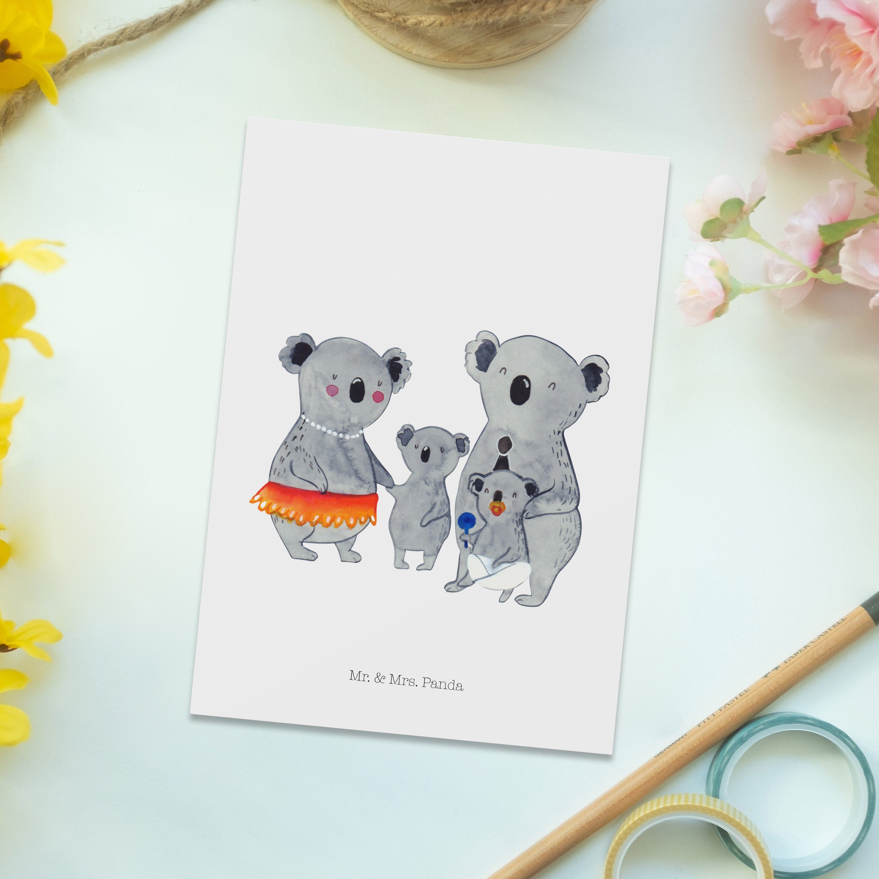 Postkarte Koalas, - Familie Koala - Mrs. Papa, Geschenk, Weiß Mr. Panda Einladung & Muttertag,