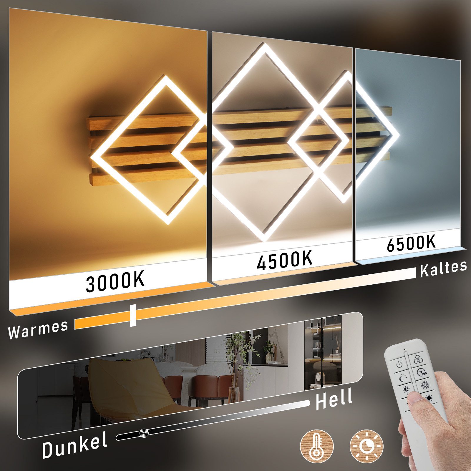 Nettlife LED Deckenleuchte Dimmbar Holz 3 Ringe 46W Modern Deckenlampe 70cm günstig online kaufen