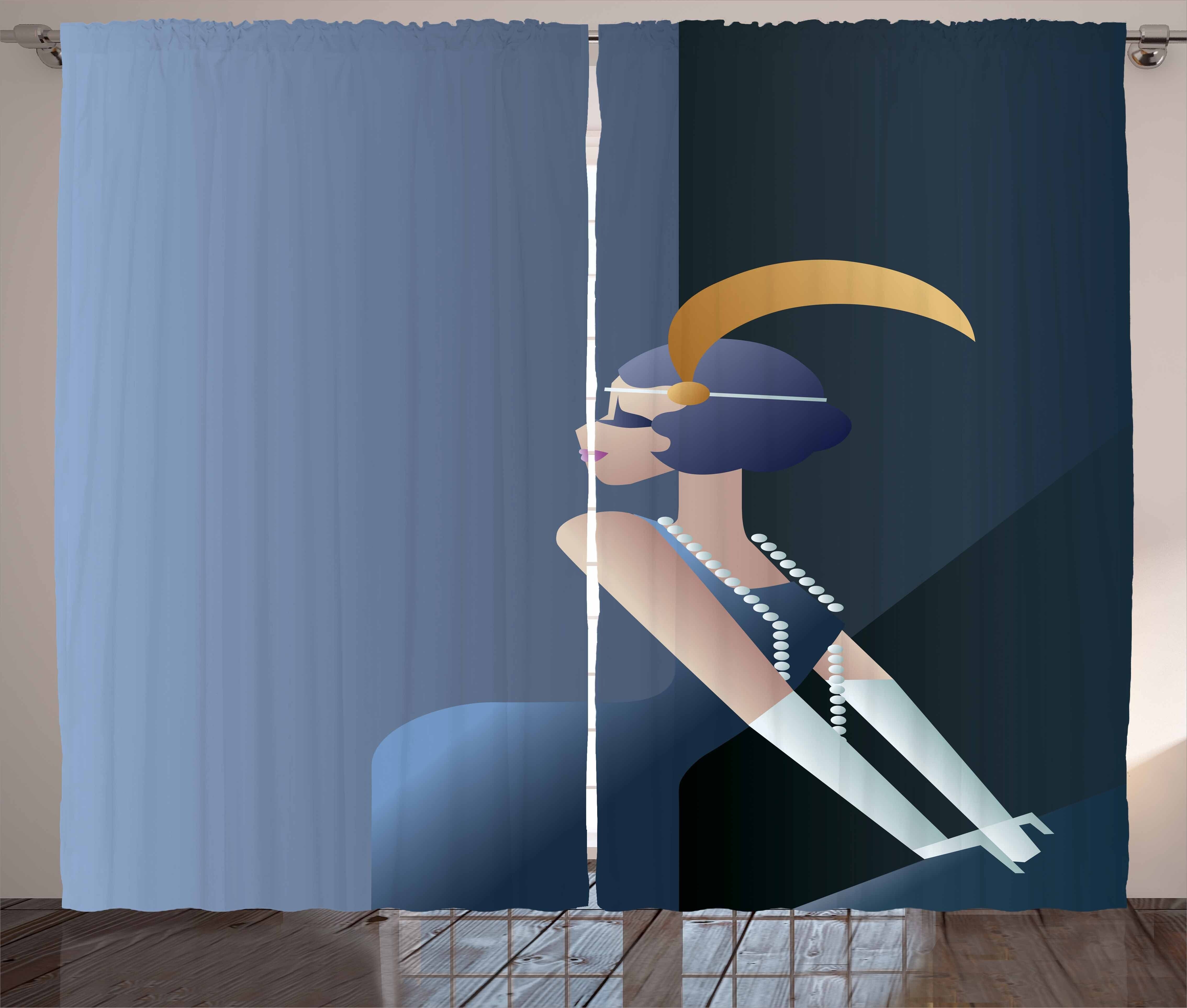 Gardine Schlafzimmer Kräuselband Vorhang mit Schlaufen und Haken, Abakuhaus, Retro 20s Stil Flapper Lady