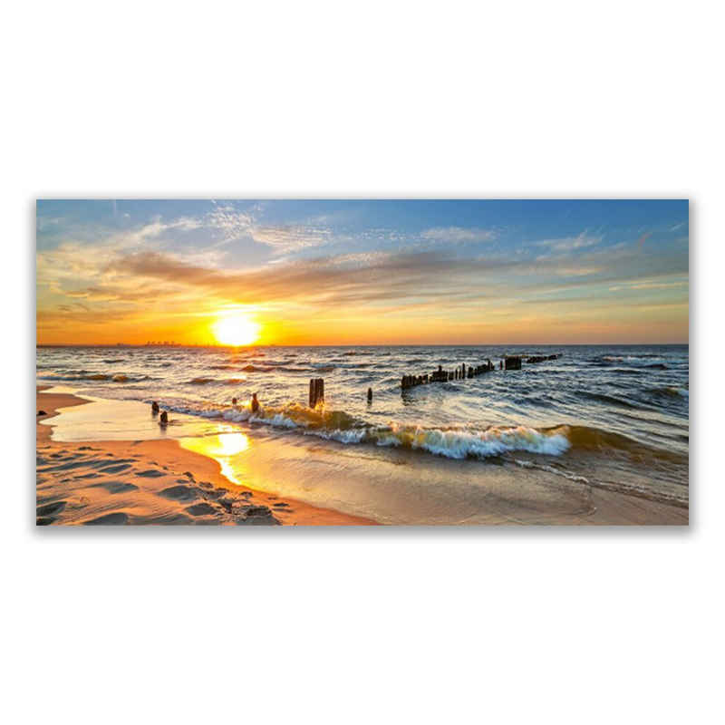 Tulup Leinwandbild XXL Wandbilder Leinwandbilder Bilder Canvas Bild 120 cm x 60 cm, Meer-Sonnenuntergang-Strand, Leinwandbild