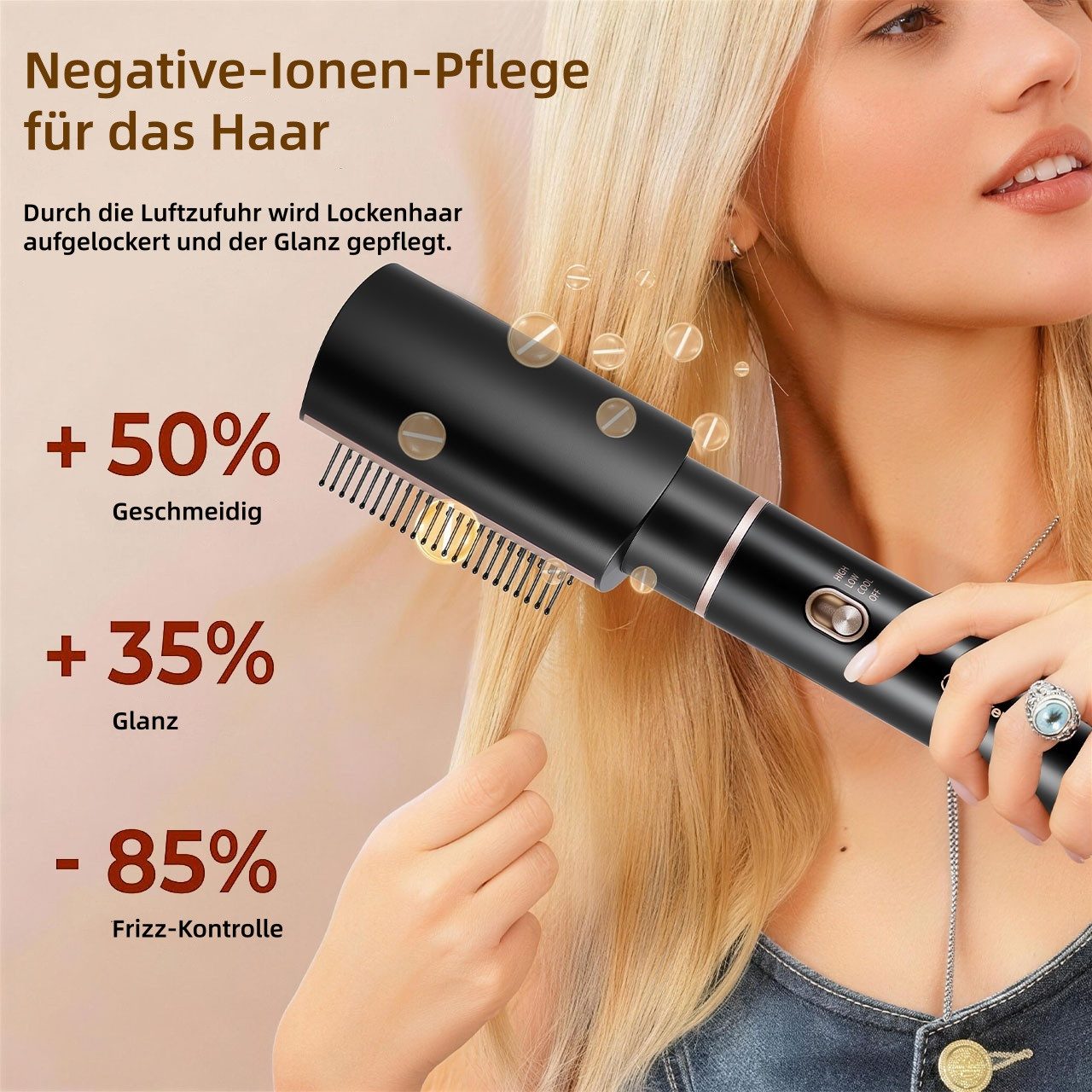 HATTEKER Warmluftbürste 4-in-1 HT-305, Multihaarstyler, Ionen-Technologie, 3 Temperaturstufen, Volumenbürste