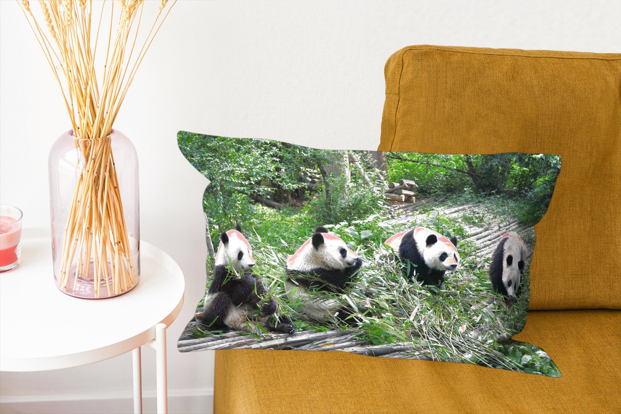 - Dekoration, mit Panda Dekokissen Natur Füllung, - Dekokissen Wohzimmer Bambus, Schlafzimmer Zierkissen, MuchoWow
