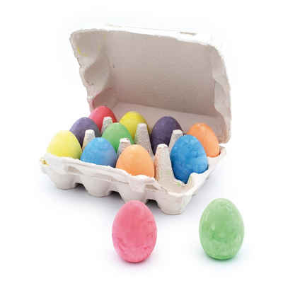EDUPLAY Bleistift Ostereier-Malkreide im Eierkarton, 6 Farben, stabile Eiform, (12-tlg), ideal für Ostern als Ostergeschenk, mehrfarbig (12er Pack)