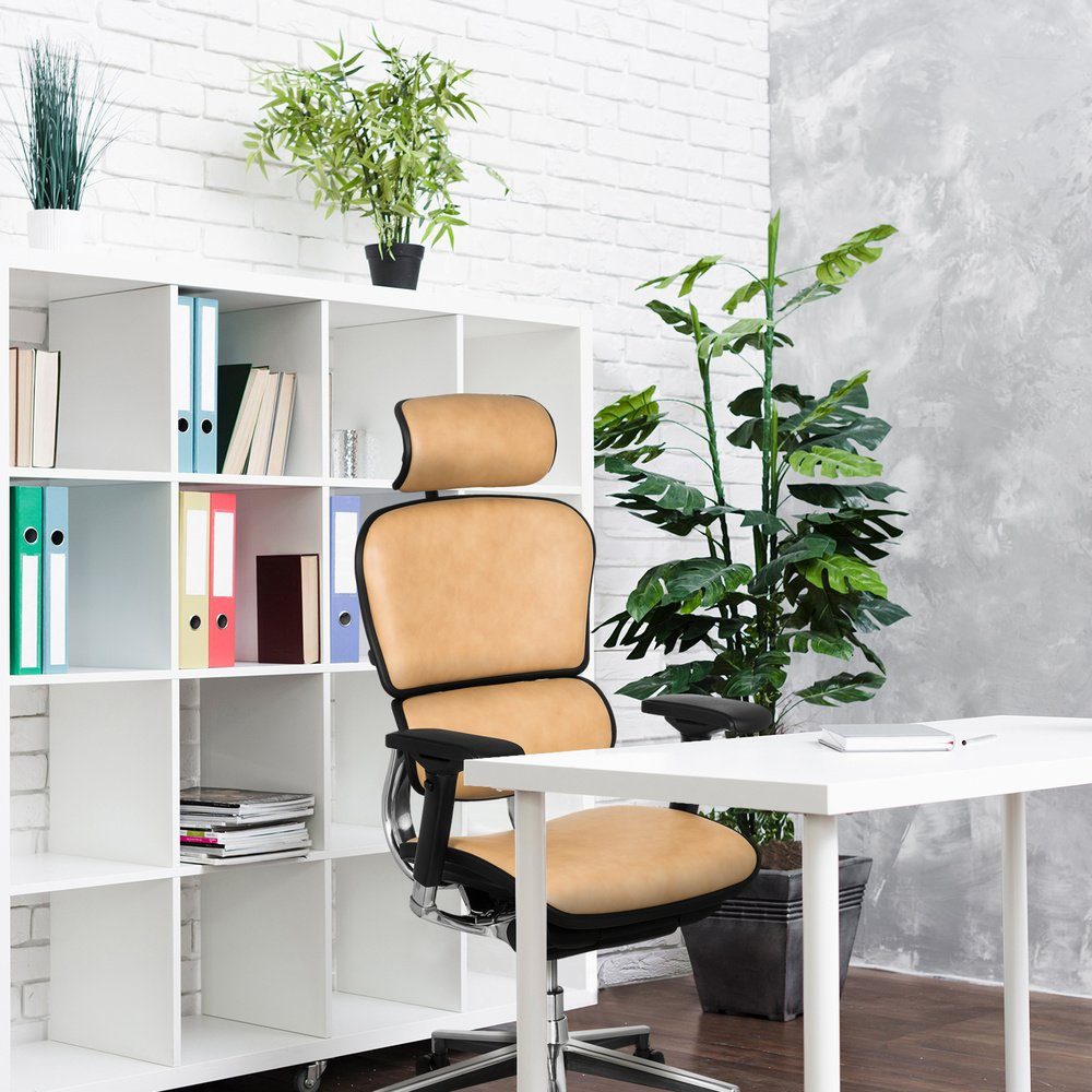 Bürostuhl (1 OFFICE ergonomisch ERGOHUMAN Safran Leder St), hjh Chefsessel Luxus Drehstuhl