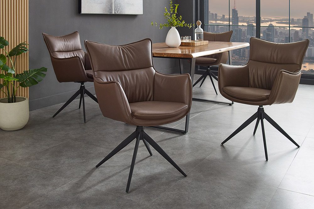 riess-ambiente Drehstuhl VOGUE brandy braun/schwarz -Kunstleder, Metall, 360° drehbar, Armlehne (Einzelartikel, 1 St), moderner Polsterstuhl - ideal für Ess-, Arbeits-, Wohnzimmer & Büro