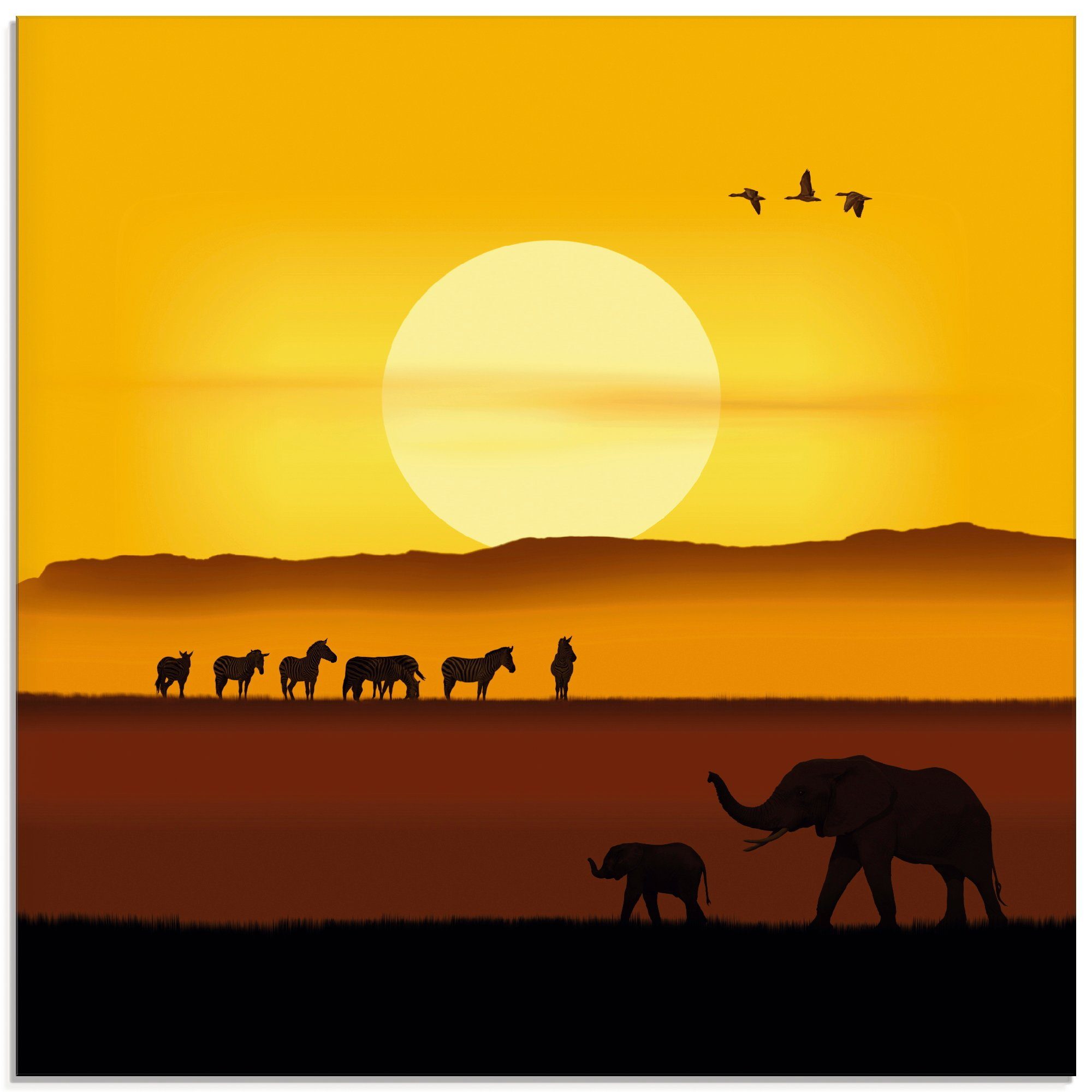 Artland Glasbild Ein Morgen in der afrikanischen Savanne, Wildtiere (1 St), in verschiedenen Größen