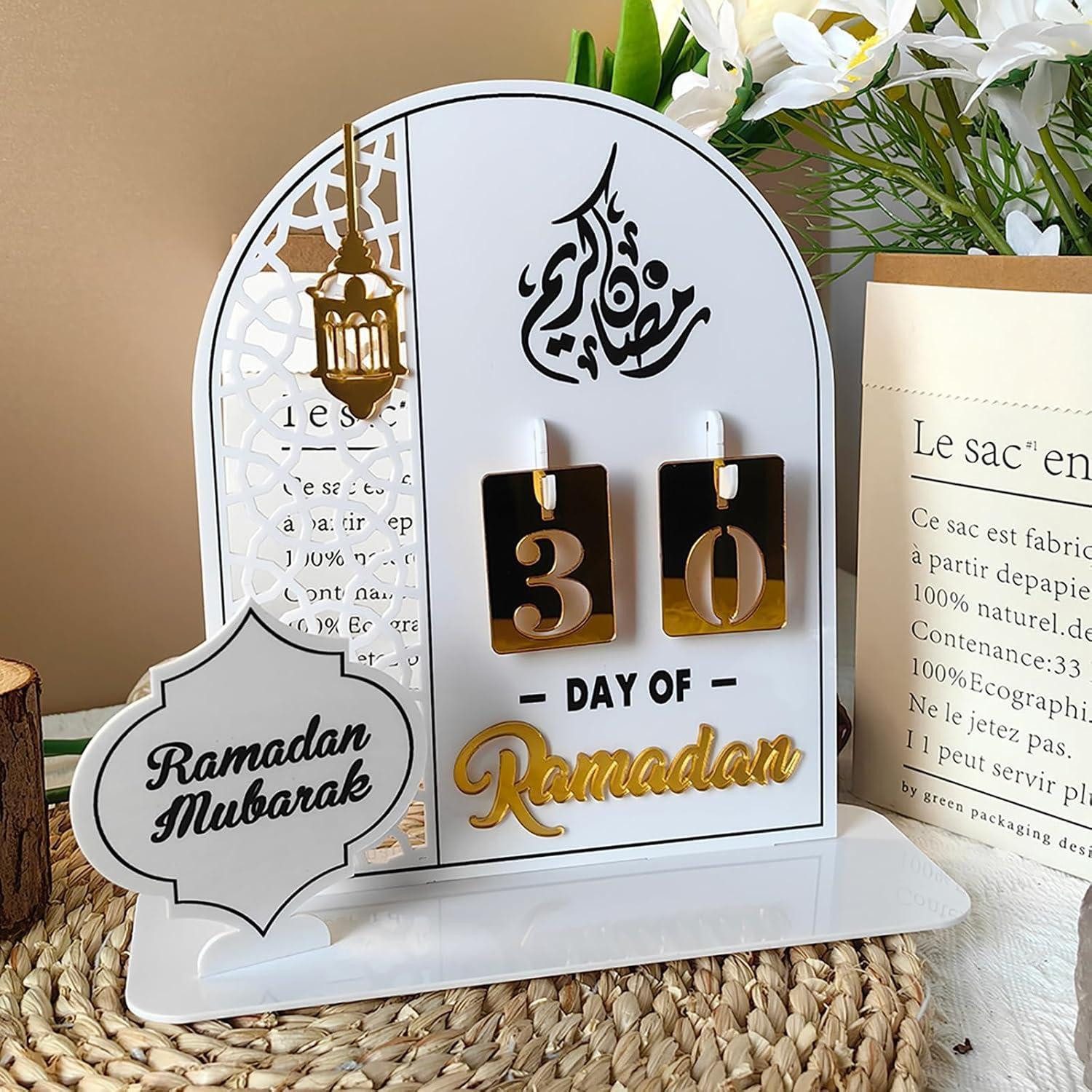 LuxusKollektion Adventskalender Adventskalender Ramadan Countdown Acryl Ornament Eid weiß+gold