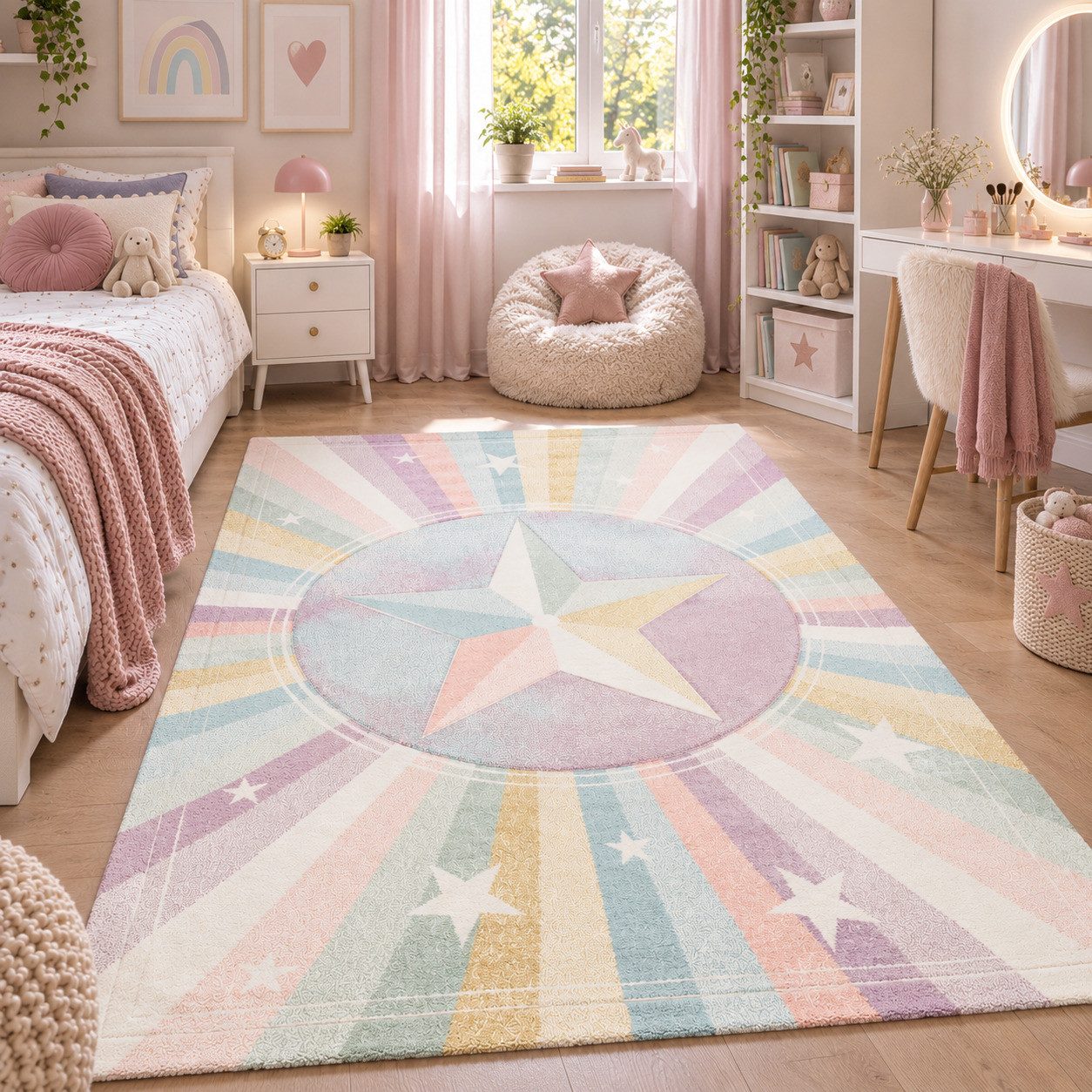 Pergamon Kinderteppich Kinder Teppich Maui Kids Rainbow Star, Rechteckig, Höhe: 13 mm