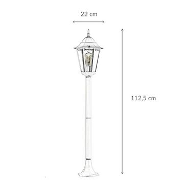 Licht-Erlebnisse Außen-Stehlampe BRISTOL, ohne Leuchtmittel, Wegeleuchte IP44 Weiß E27 113 cm Glas Aluminium Rustikal Stehlampe