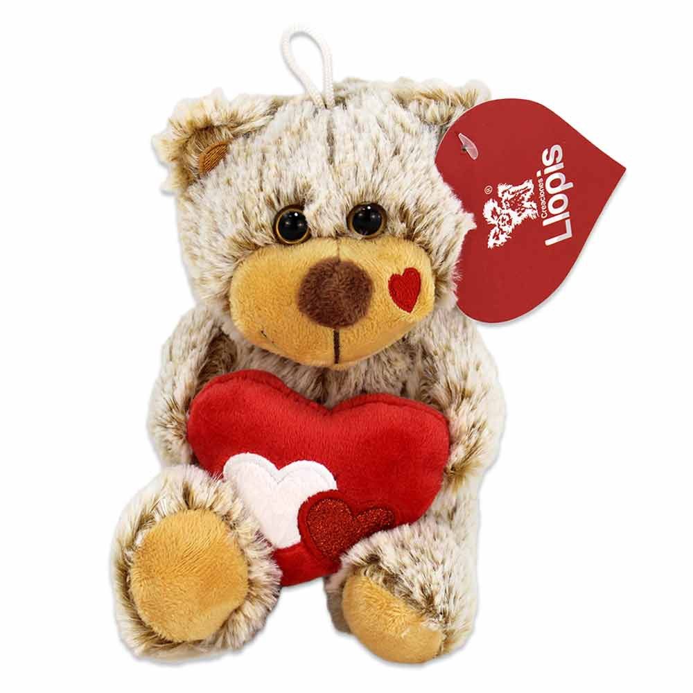BEMIRO Tierkuscheltier Kleiner Teddybär mit Herz – 18 cm, rotes Herz mit gestickten Details
