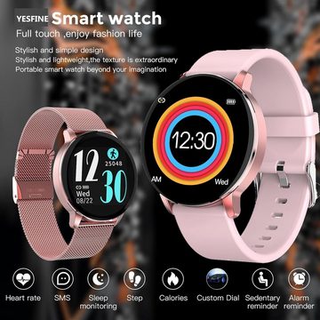 YESFINE Smartwatch (1.3 Zoll, Android/iOS, Android/iOS), Damen Fitness-Tracker Herzfrequenz, Blutdruck, IP67 wasserdicht