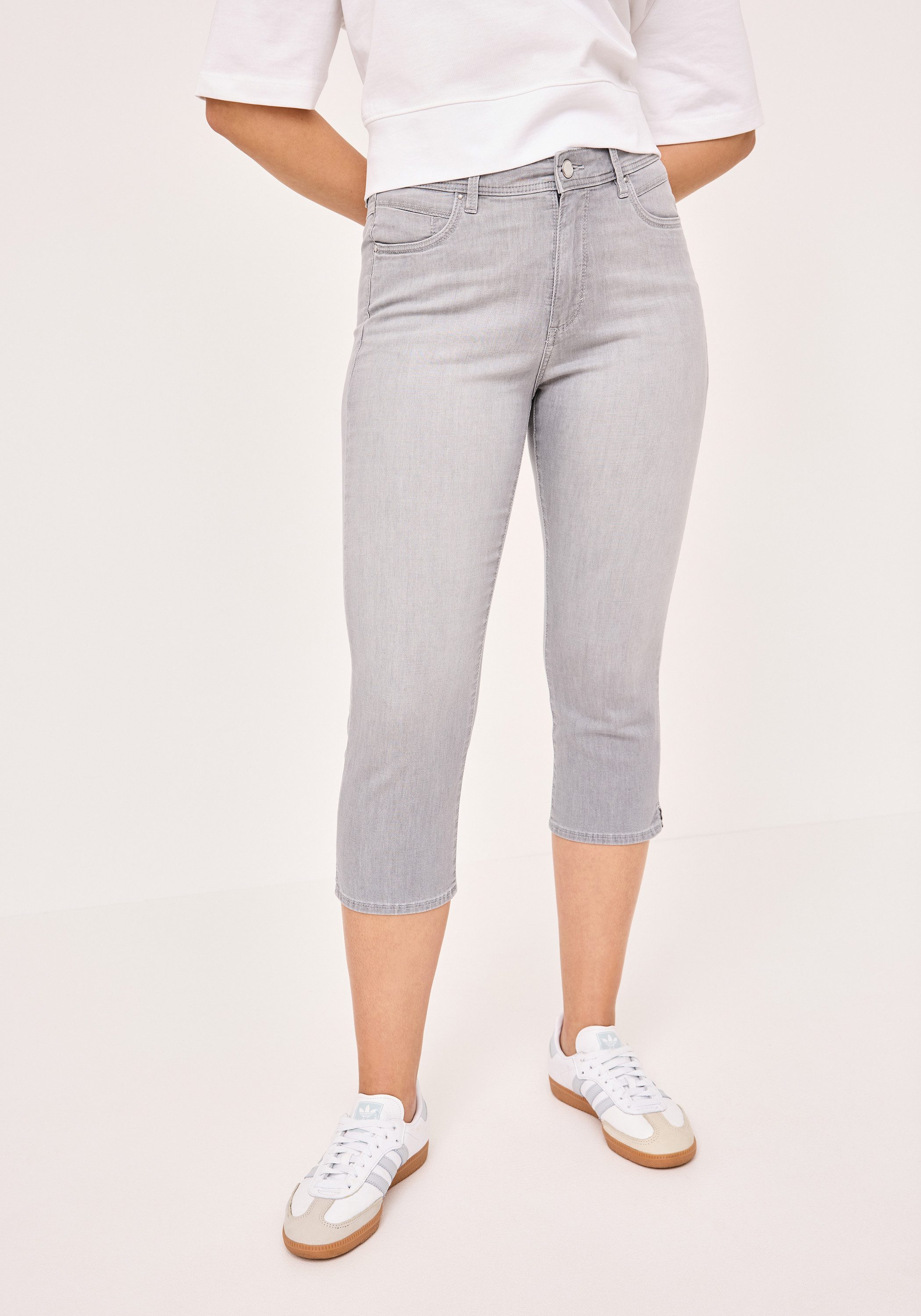 Paddock's 3/4-Jeans PIA Graue Slim-Fit Damenjeans in ¾ Длина mit Stretch