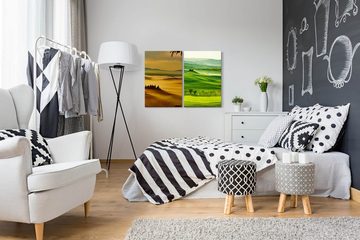 Sinus Art Leinwandbild 2 Bilder je 60x90cm Toskana Italien Malerisch Hügel Morgentau Sonnenaufgang Süden