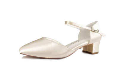 White Lady 897 ivory Satin - niedrige Brautschuhe mit breitem Absatz Slingpumps