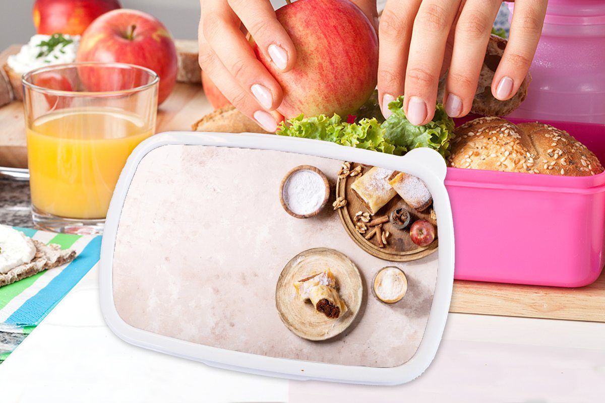 - Obst (2-tlg), Lunchbox Apfelstrudel, Gebäck - Kunststoff Brotdose Mädchen, Erwachsene, MuchoWow rosa - Gewürze Brotbox Kunststoff, für Snackbox, Kinder,