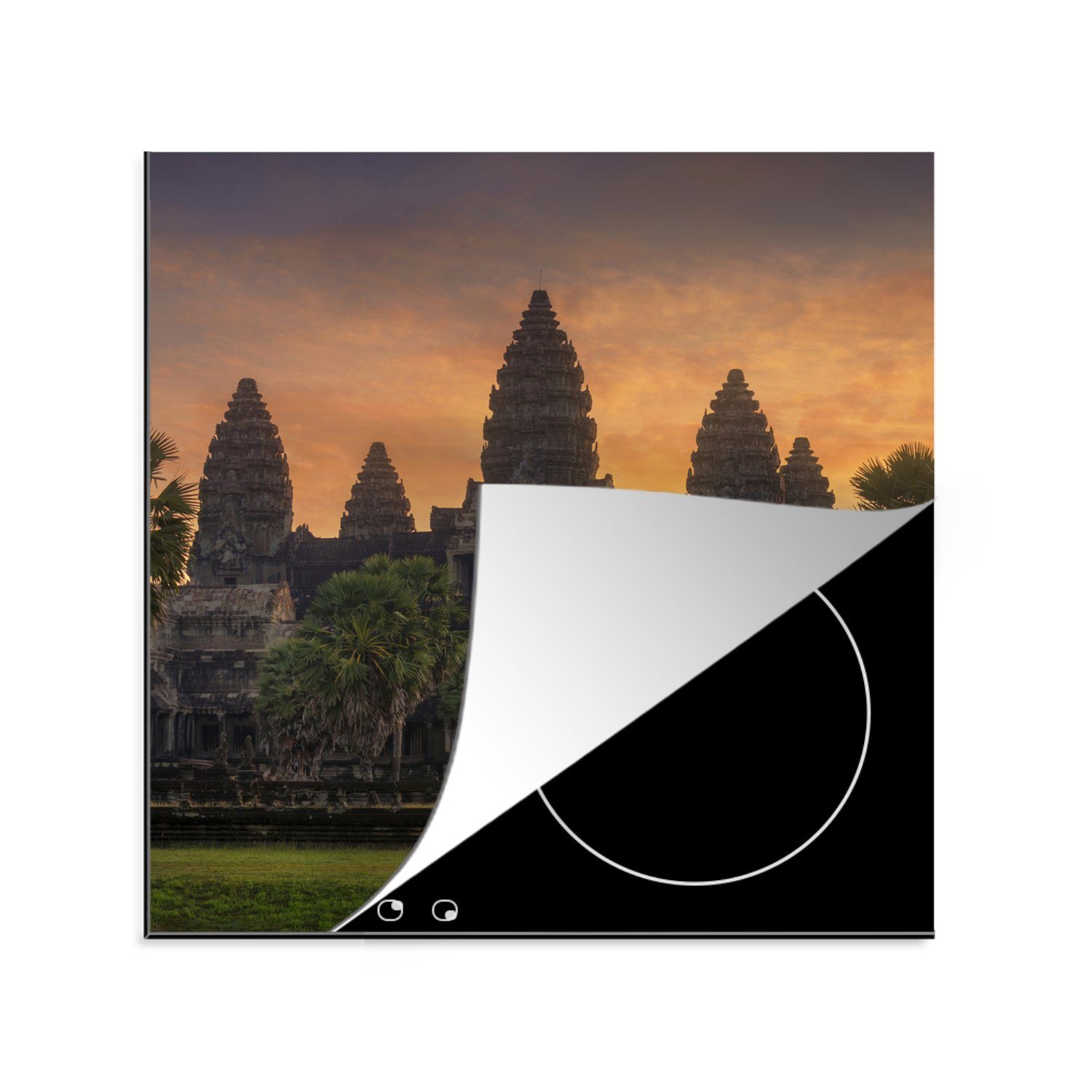 küche in für Herdblende-/Abdeckplatte cm, Angkor Vinyl, (1 78x78 Wat, Arbeitsplatte Sonnenaufgang tlg), Ceranfeldabdeckung, MuchoWow