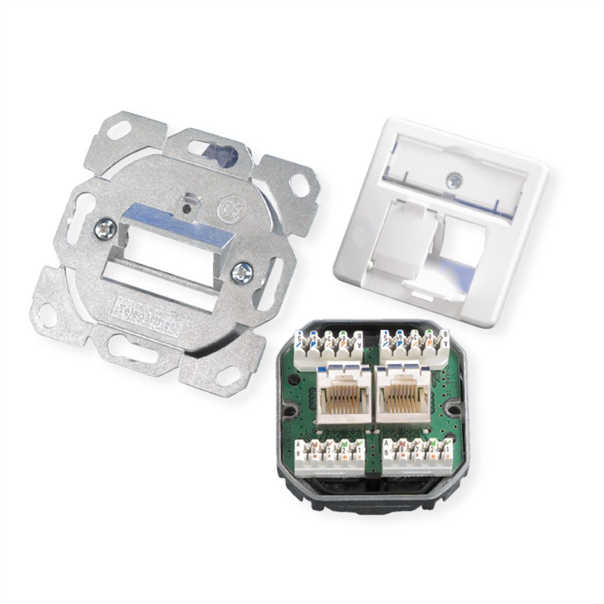 Telegärtner Dose AMJ45 UP/50 2x RJ-45 Cat.6A (Class EA) Netzwerk-Panel (bestückt, 2 Ports, alpinweiss, 100000007)