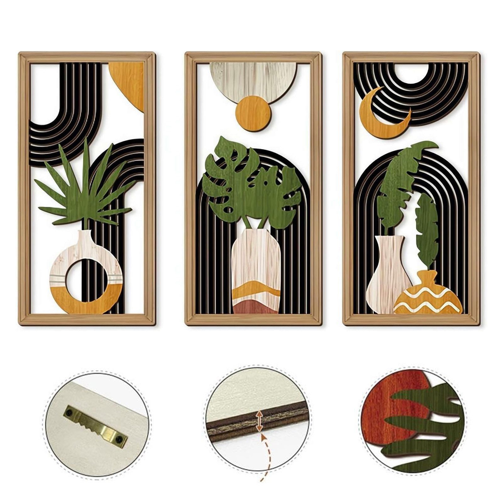 MODFU Wanddekoobjekt Boho Wandbilder 3er Set moderne Wandkunst 30x15 cm (au günstig online kaufen