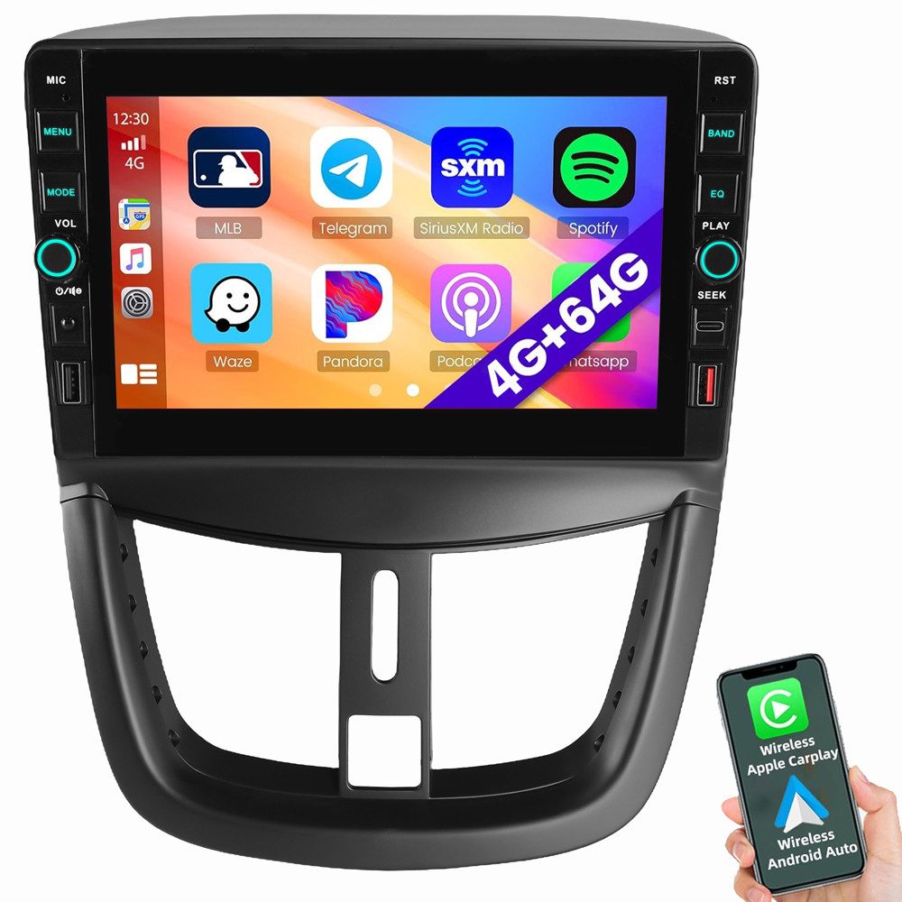 ESSGOO Für Peugeot 207 CC Carplay Navi WiFi Bluetooth Autoradio (RDS, Digitalradio (DAB), FM, AM)