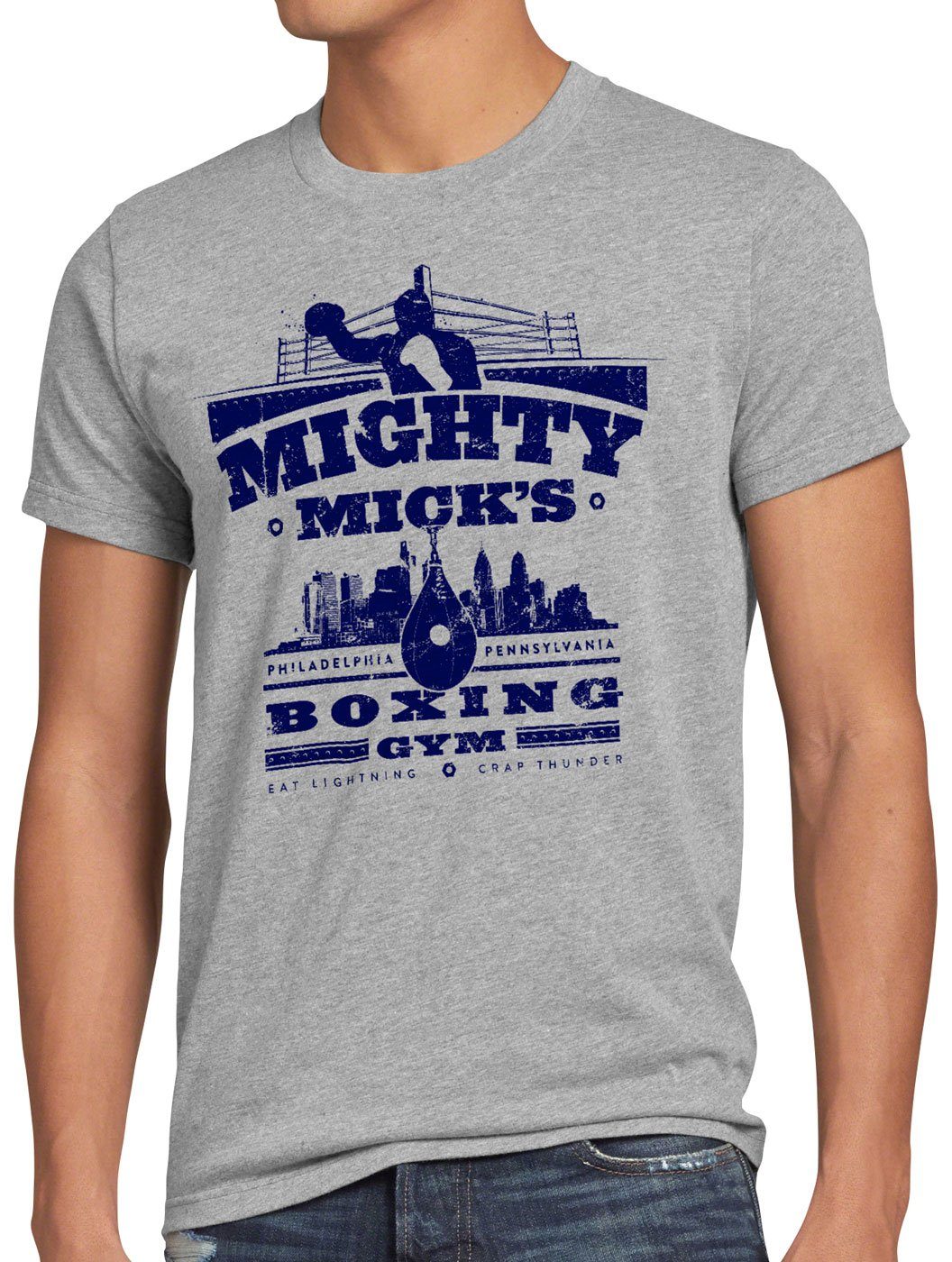 Mick's Print-Shirt Rocky style3 mick gym grau Herren meliert T-Shirt mighty balboa Boxing