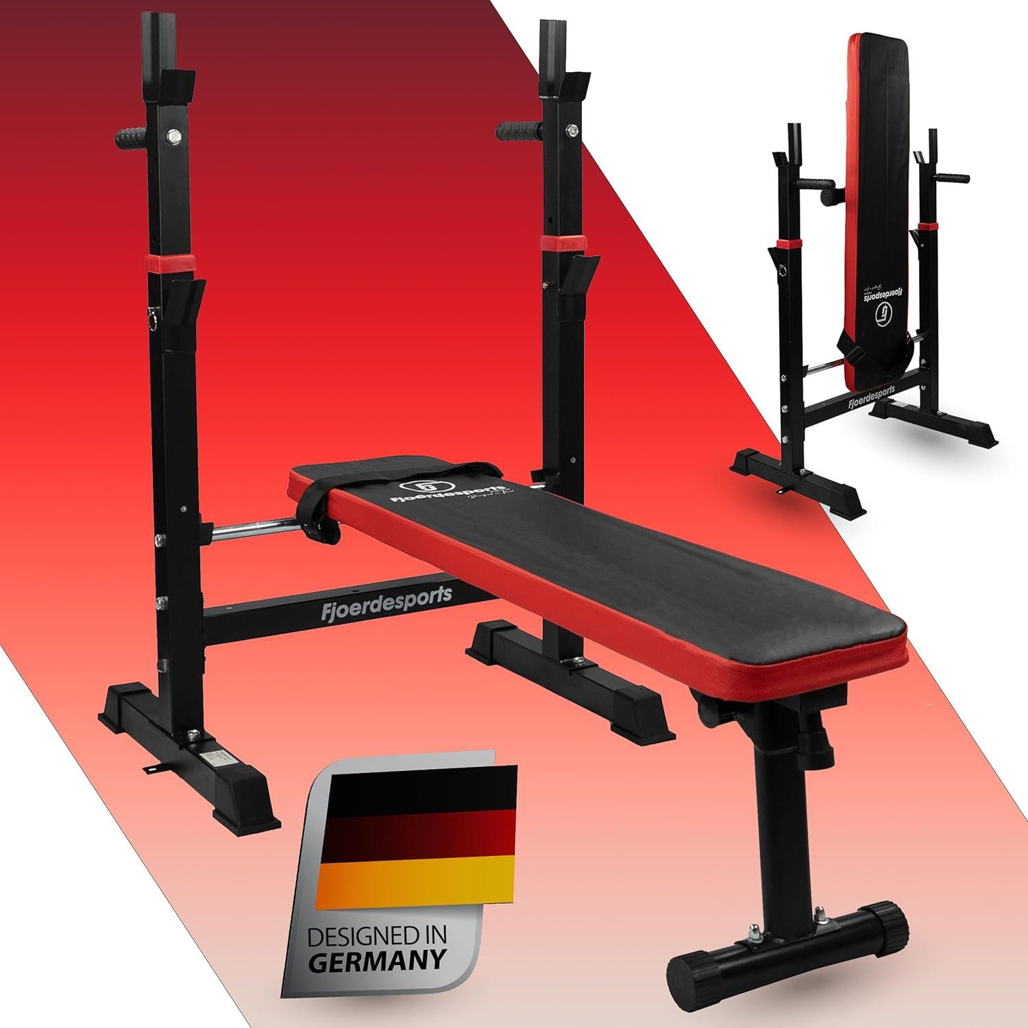 Fjoerdesports Hantelbank Faltbare Hantelbank mit Ablage für Langhantel & Dip-Station, (Trainingsbank mit Polsterung, Krafttrainingsbank, Bankdrücken, Fitness, Workout, Krafttraining, Hanteltraining, Liegestütze, verstellbare Lehne, bequeme Polsterung, 200 Kg max. Benutzergewicht, rutschfeste Standfüße, unterschiedlicheTrainingspositionen, Schrägbank, Hanteltraining, Heimtraining, Fitnesstudio), Fitness Hantelbank Fitnessbank Schrägbank Kraftstation