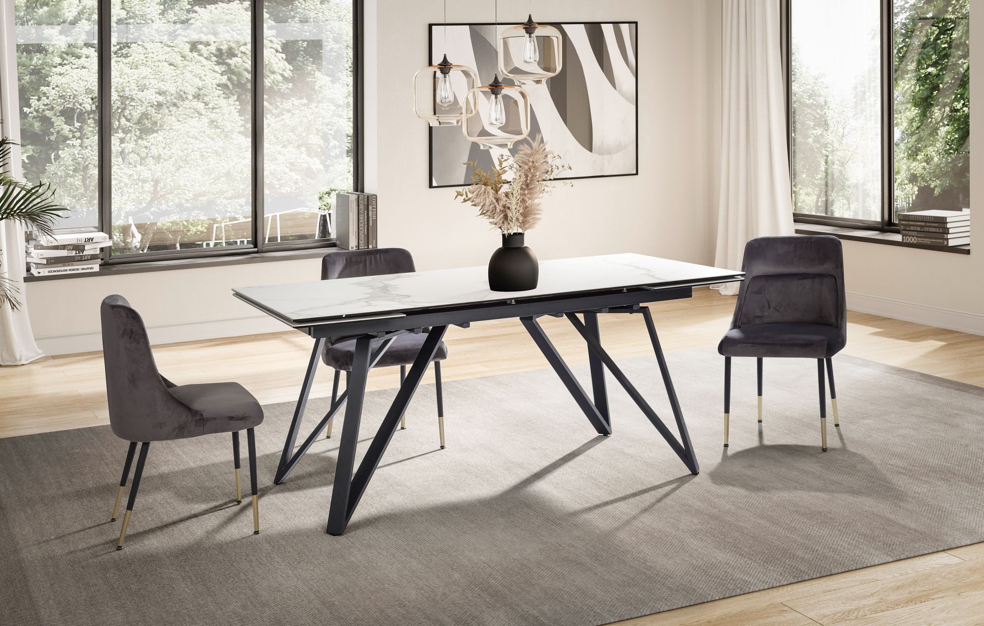 FINEBUY Esstisch FB64113 Ausziehbarer 180–260 cm Keramik Glas Metallgestell modern (Ausziehbar Modern, 180 - 260 cm Glas Keramik Weiß), Keramiktisch Esszimmer, Esszimmertisch Metallbeine