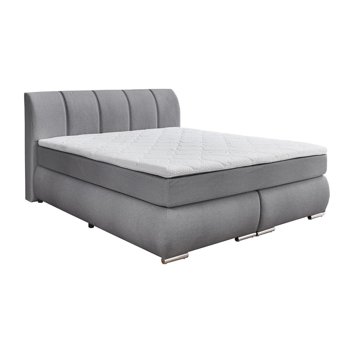 Sun Garden Boxspringbett GRAZ, Hellgrau, Webstoff (1-St), mit Topper, Bonellfederkern, Taschenfederkernmatratze, 180 x 200 cm