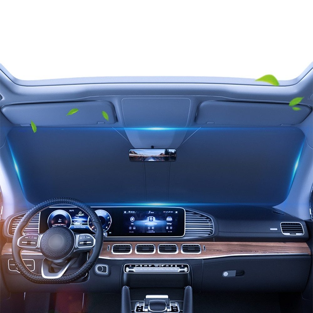 Coonoor Autosonnenschutz Frontscheibenabdeckung Kfz-Universal-Windschutzscheibenvisier 140×70cm, für Selbsthaftend UV Hitzeschutz Plane