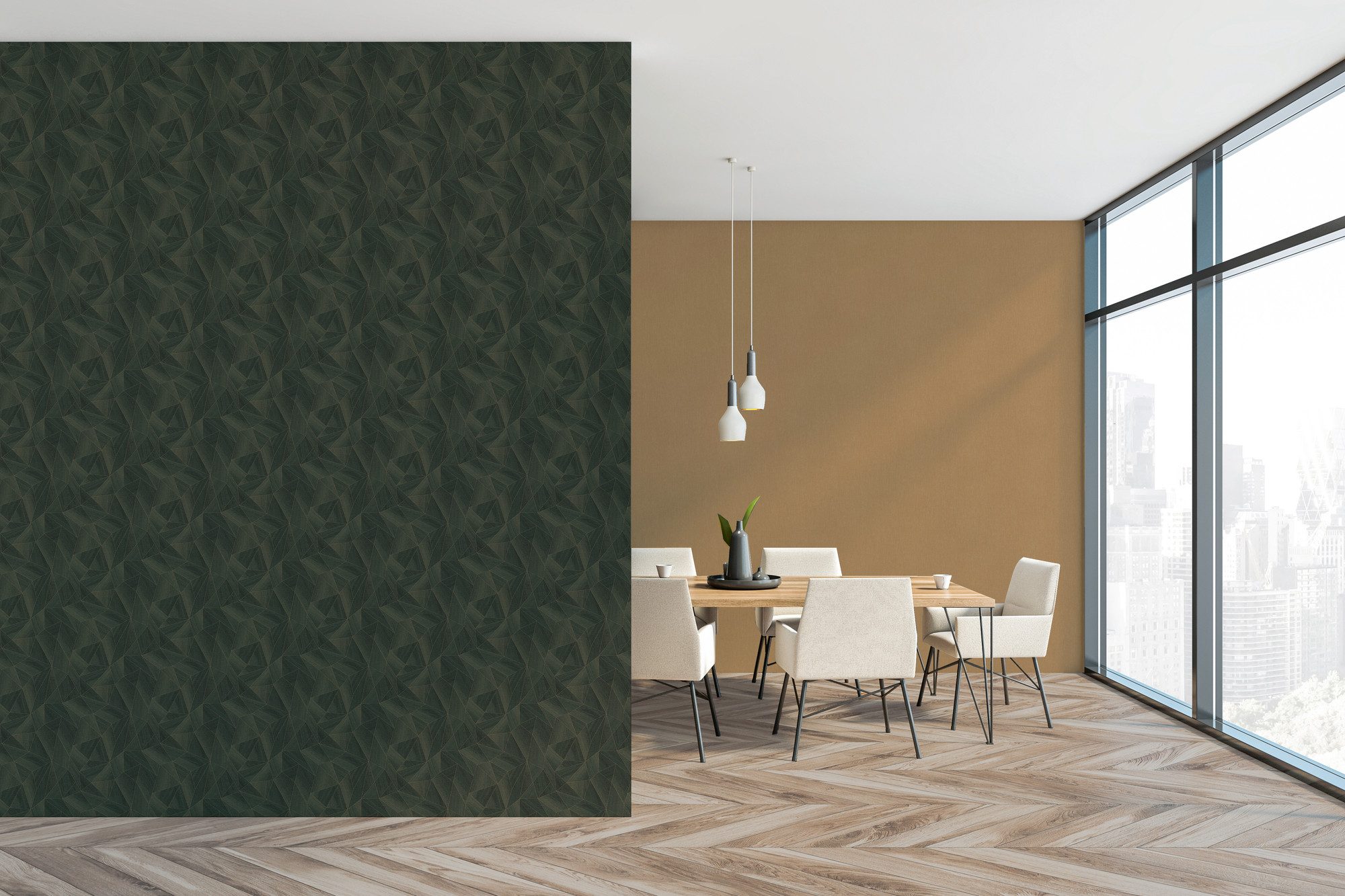 living walls Vliestapete Geometrische Tapete aus Holzoptik - Vliestapete, strukturiert, leicht glänzend, (1 St), Moderne Tapete mit Holzstruktur