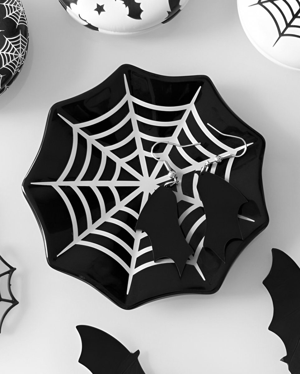 Teller Kleiner Spinnweben Horror-Shop 10 Schwarzer Dekofigur aus Keramik