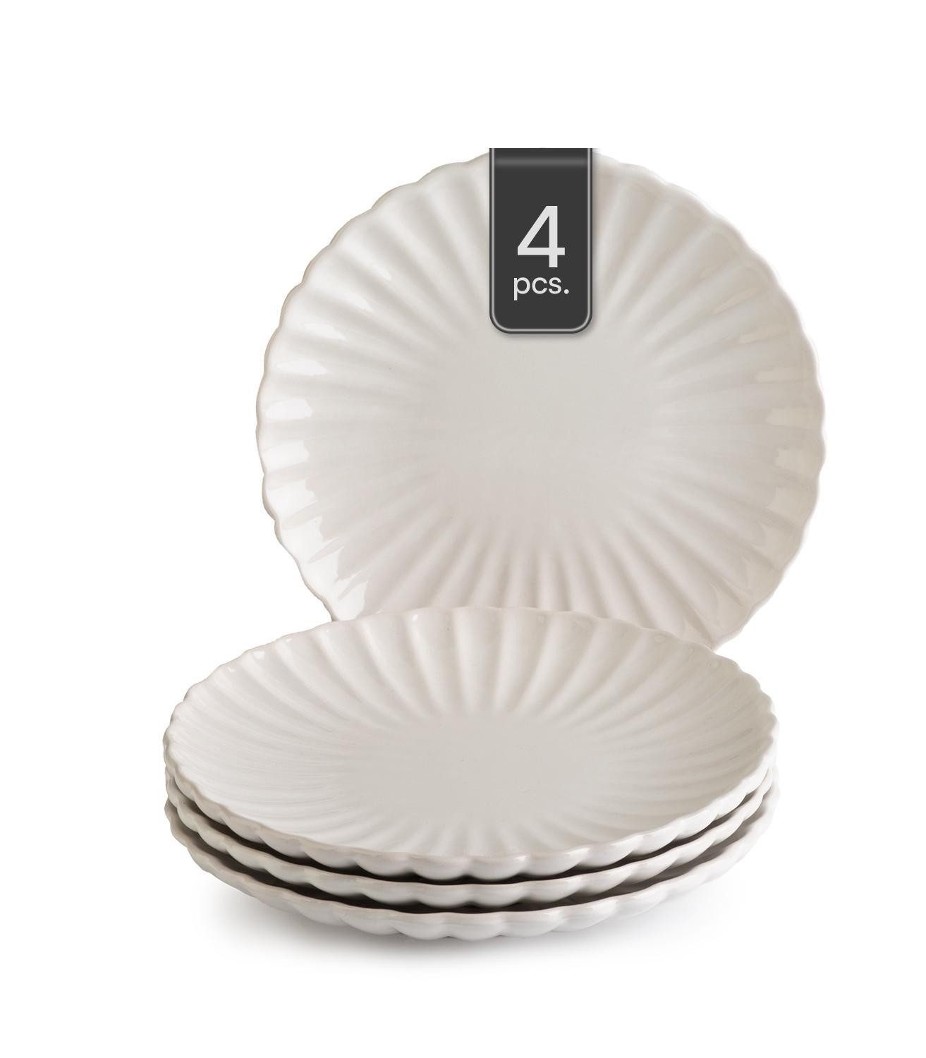 Dessertteller GROOVES, Ø 19,5 cm, Creme, Steingut