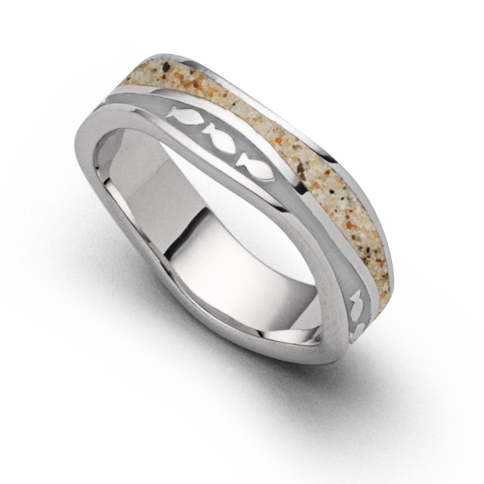 DUR Fingerring DUR Schmuck: Ring Welle "Fischschwarm" mit Strandsand, hell rhodiniert