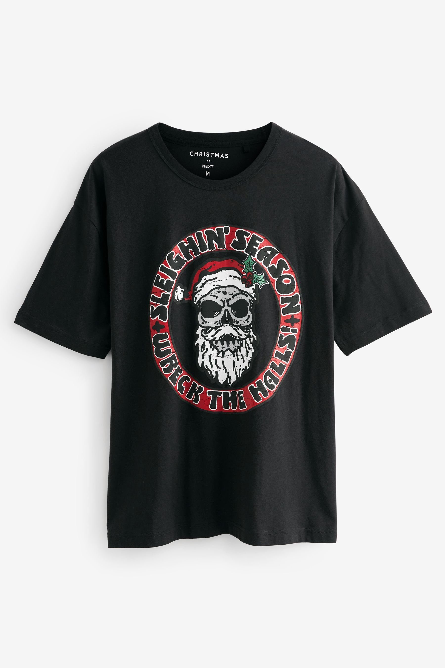 Next Print-Shirt T-Shirt mit Weihnachtsmotiv (1-tlg) Santa Skull Black