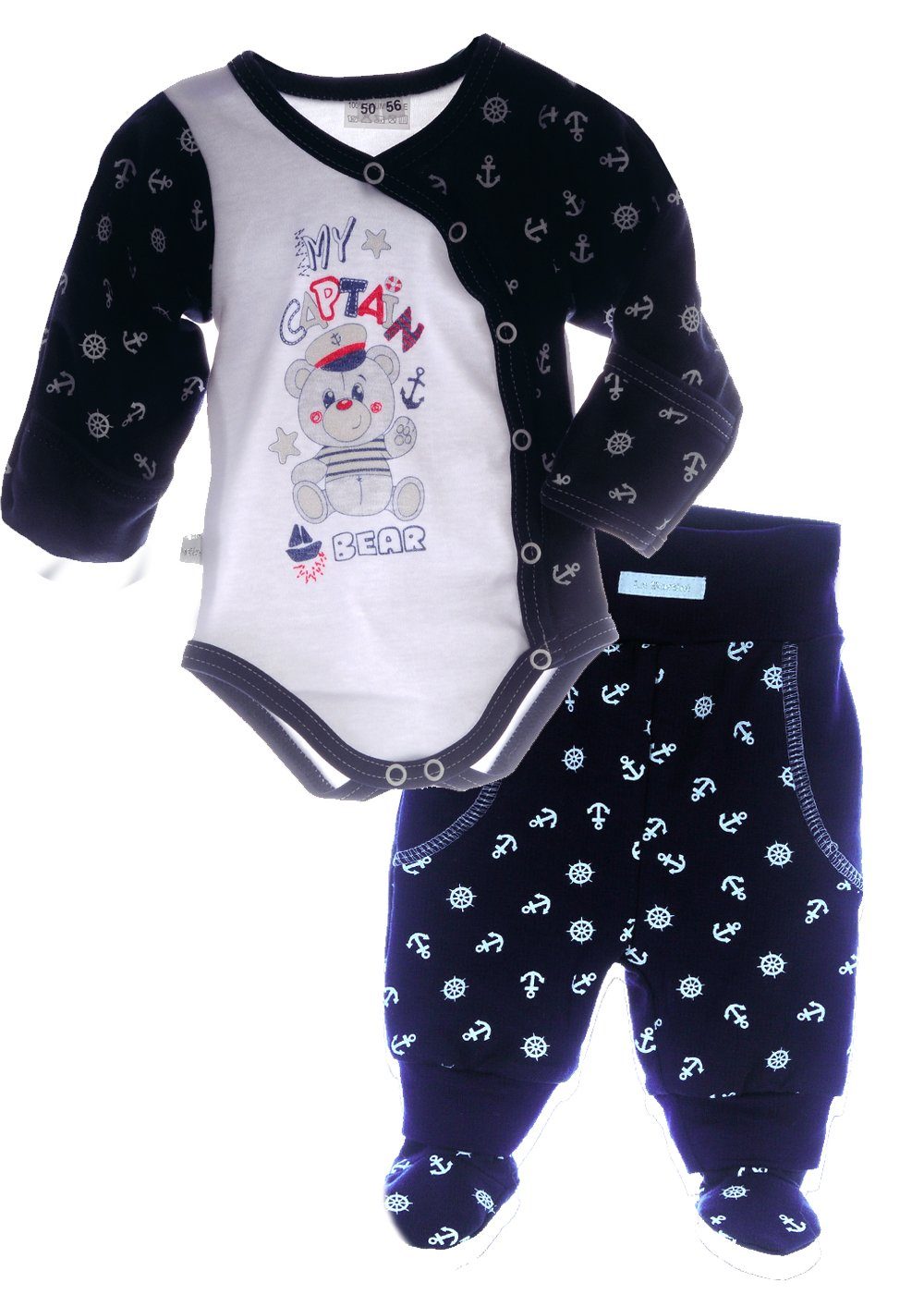 Body & Hose Wickelbody und Schlupfhose Baby Anzug in Blau mit Anker