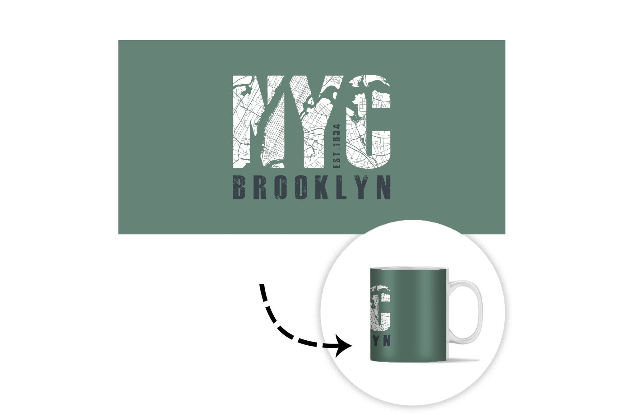 Becher, NYC, Grün Keramik, Kaffeetassen, - New York Teetasse, - Geschenk MuchoWow Teetasse, Tasse