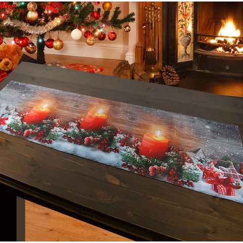 Delindo Lifestyle Tischläufer Kerzenschein, gedrucktes Design, blickdichter Stoff, mit LED-Beleuchtung